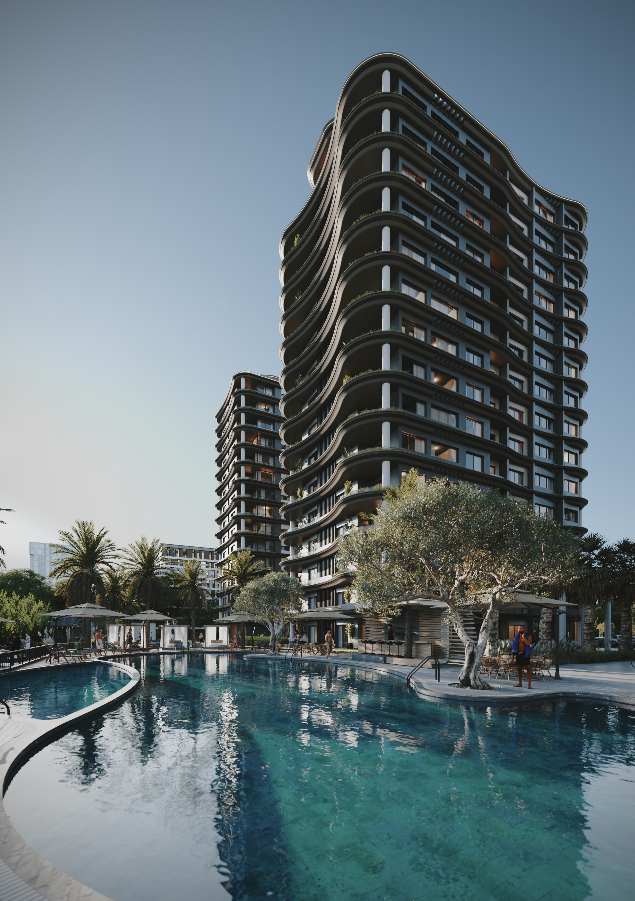 UBB Mersin Tekince Konut Kompleksi - Gündüz & Gece Aydınlatmalı Dış Cephe Görselleştirme